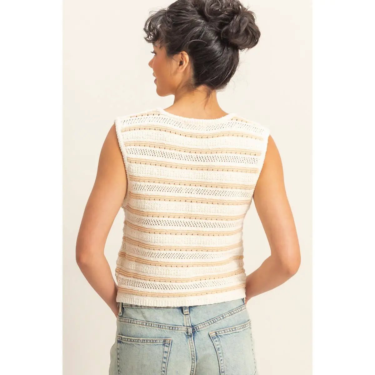 HYFVE HYFVE Striped Buttoned Sleeveless Vest - Tank Tops Sleeveless vest