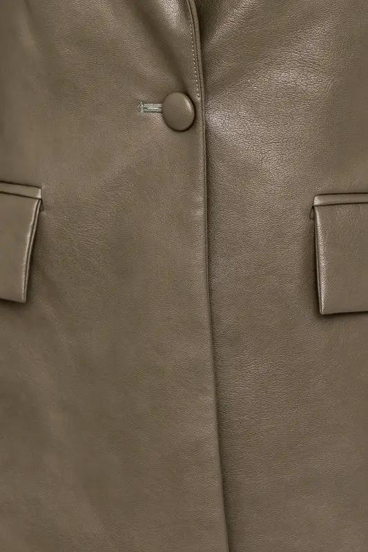 Le Lis LE LIS Power Play Vegan Leather Blazer – Camel & Olive - Coats & Jackets Vegan leather blazer