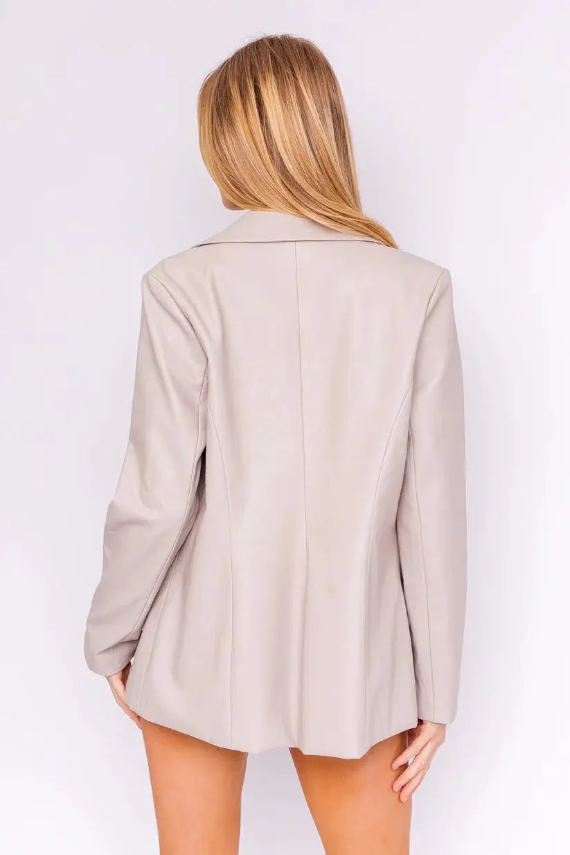 Le Lis LE LIS Faux Leather One Button Blazer in Ecru - Suits