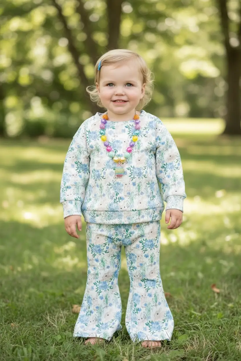 Kids Charm Online Kids Charm Online - Easter bunny printed girls 2 piece set. - Outfit Sets