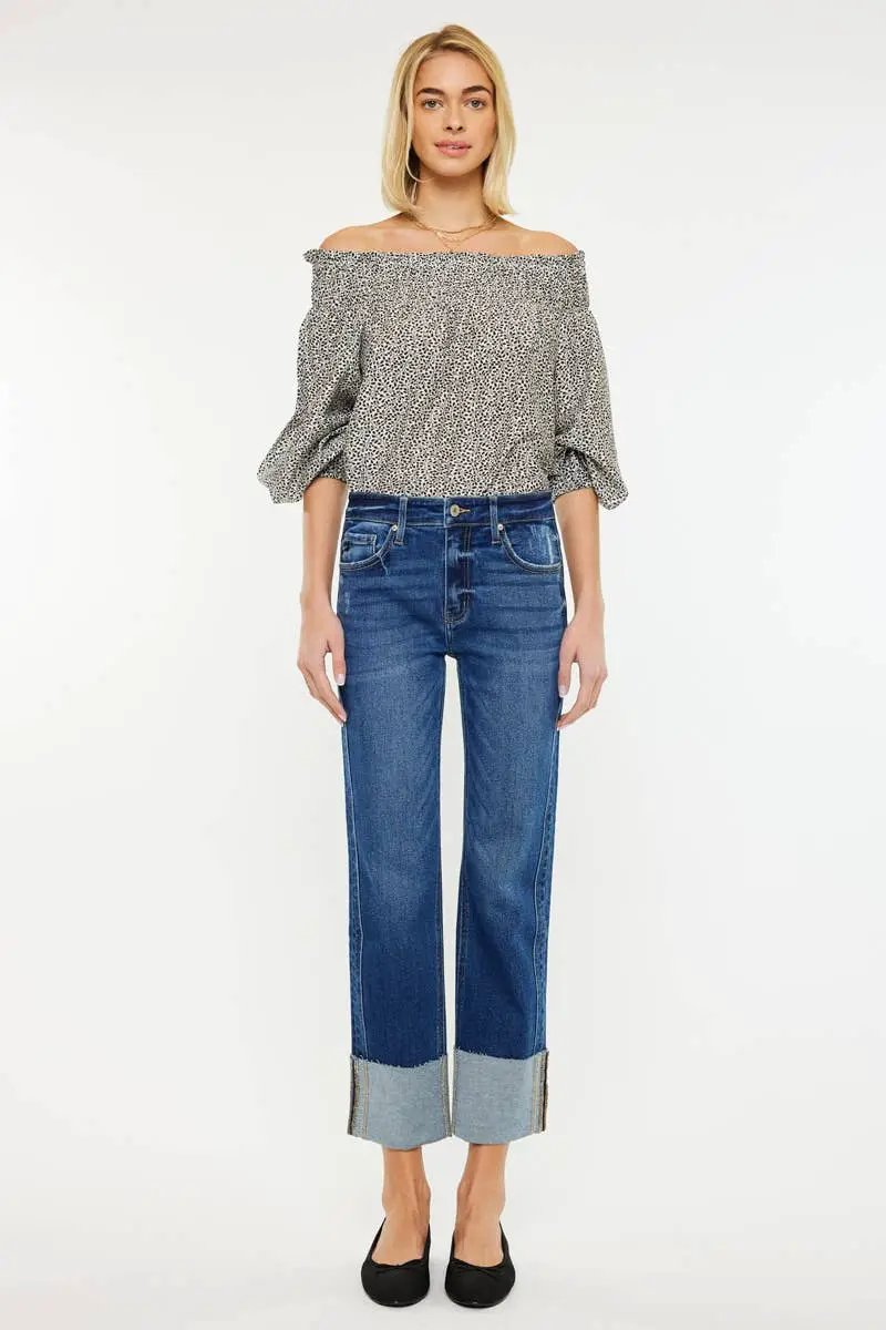 Kan Can USA KanCan Mid Rise Crop Straight Jeans - Jeans