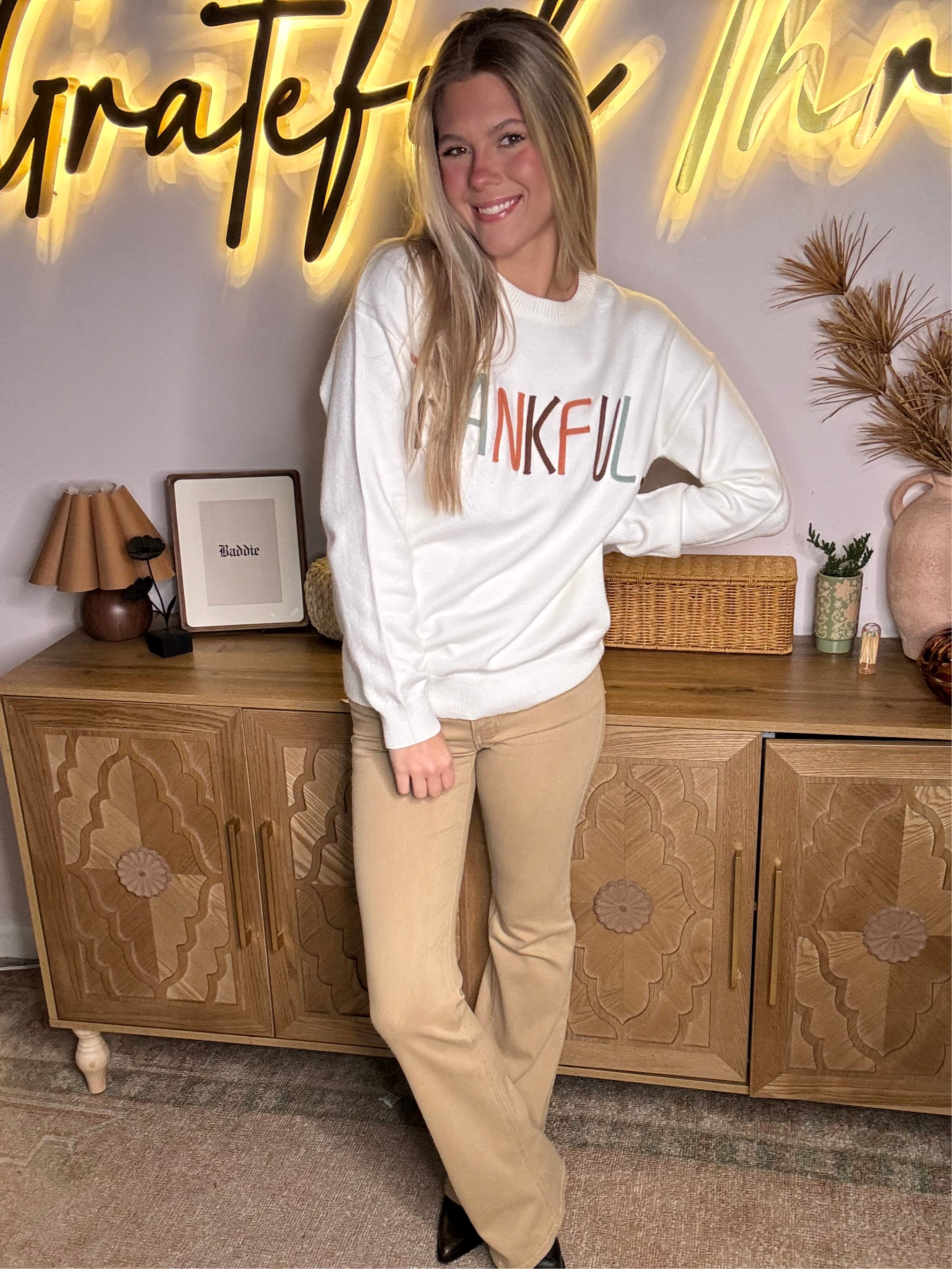 Grateful Threads Boutique Thankful Stitch Embroidered Sweater - Sweaters
