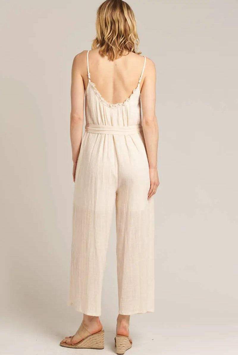 En Crème En Crème Cream Sleeveless Belted Jumpsuit - One-Pieces cream belted jumpsuit