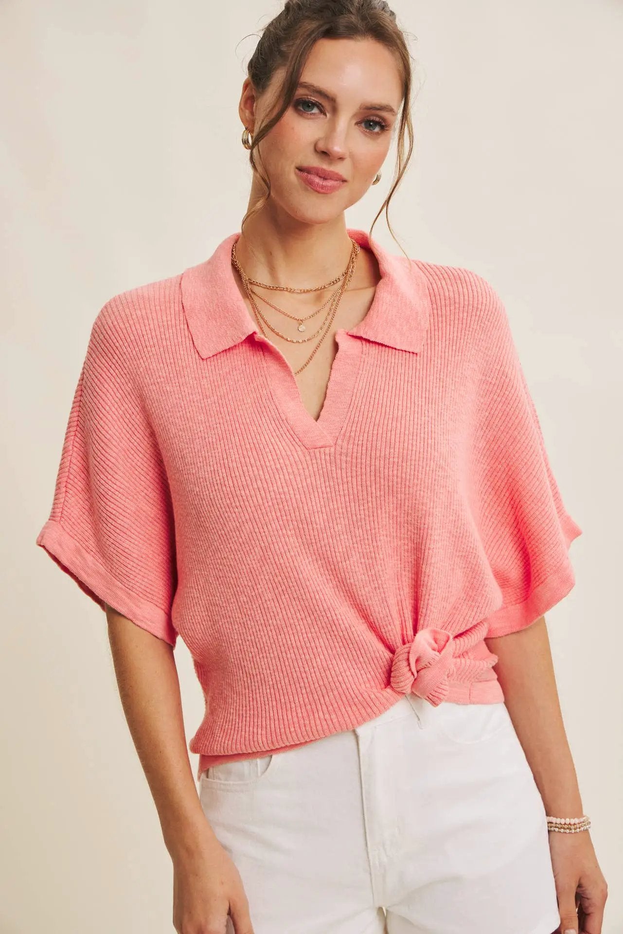 in february The Relaxed Fit Luxe Slub Knit Top – Papaya - Sweaters