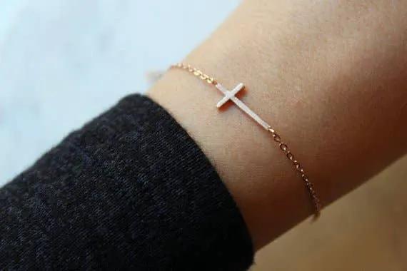 Laalee Jewelry Rose Gold Sideways Cross Bracelet - Bracelets