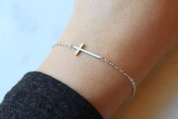 Laalee Jewelry Silver Sideways Cross Bracelet - Bracelets