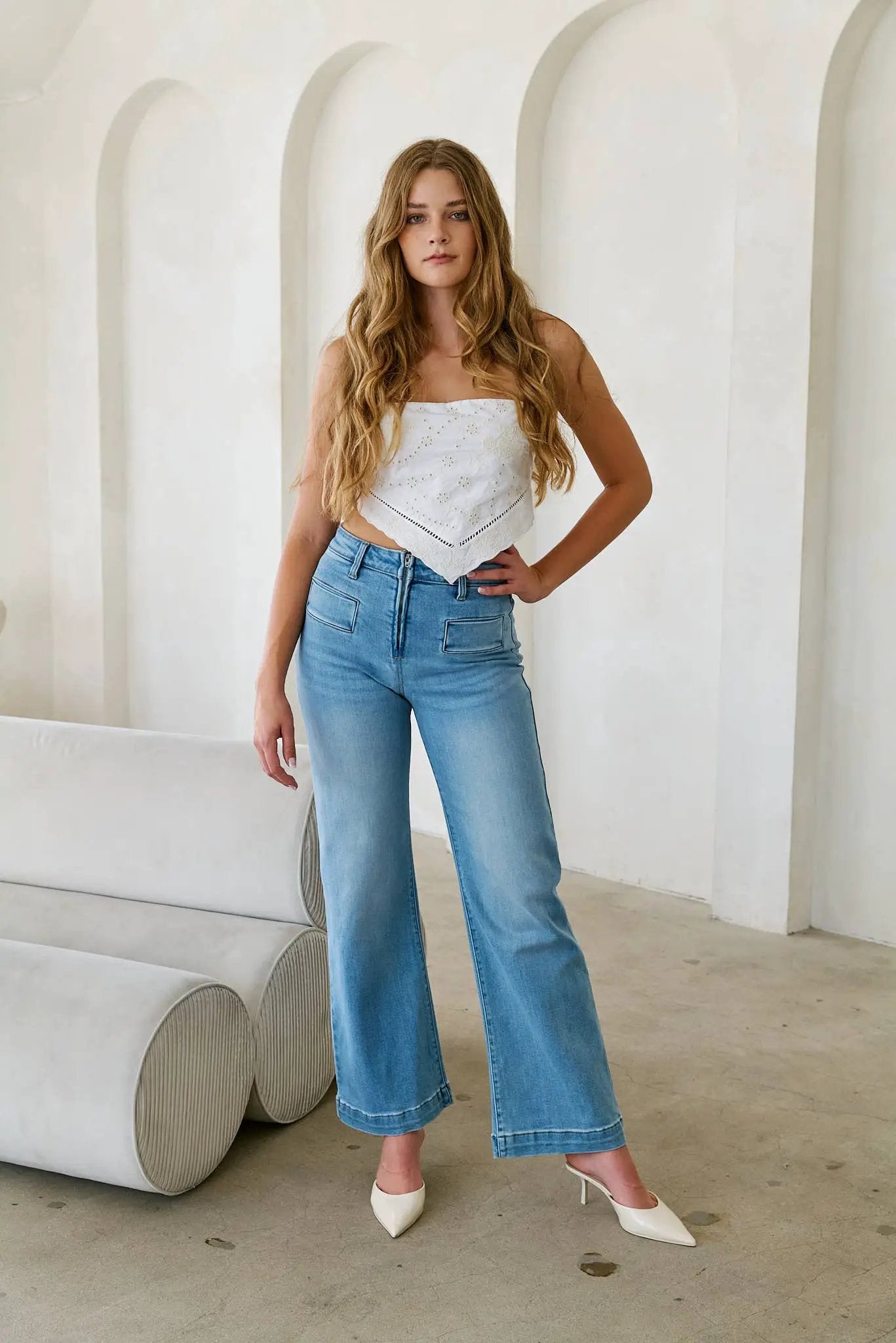 ARTEMIS VINTAGE Artemis Vintage Eco Fabric High Rise Front Pocket Holly Flare Jeans - Jeans