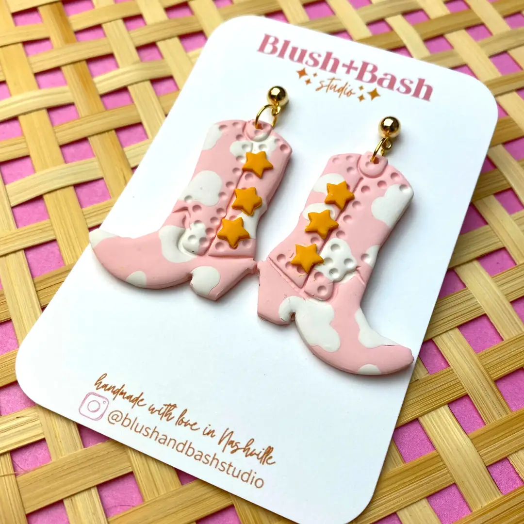 Blush and Bash Studio Blush and Bash Studio - The Nash Bash Cow Print Cowgirl Boots - Earrings