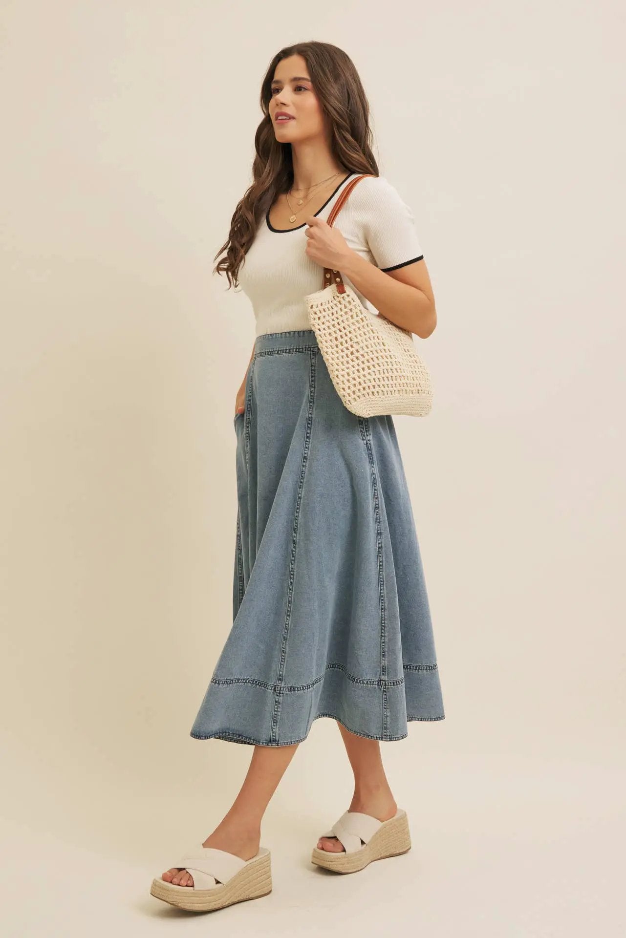 in february The Classic Charm Contrast Rib Sweater Top: Cream - Clothing Tops