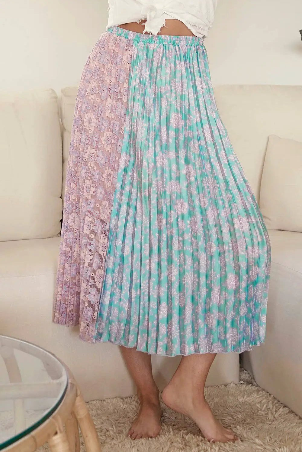 Mystree Mystree Mixed Media Midi Skirt: Teal/Lavender - Skirts