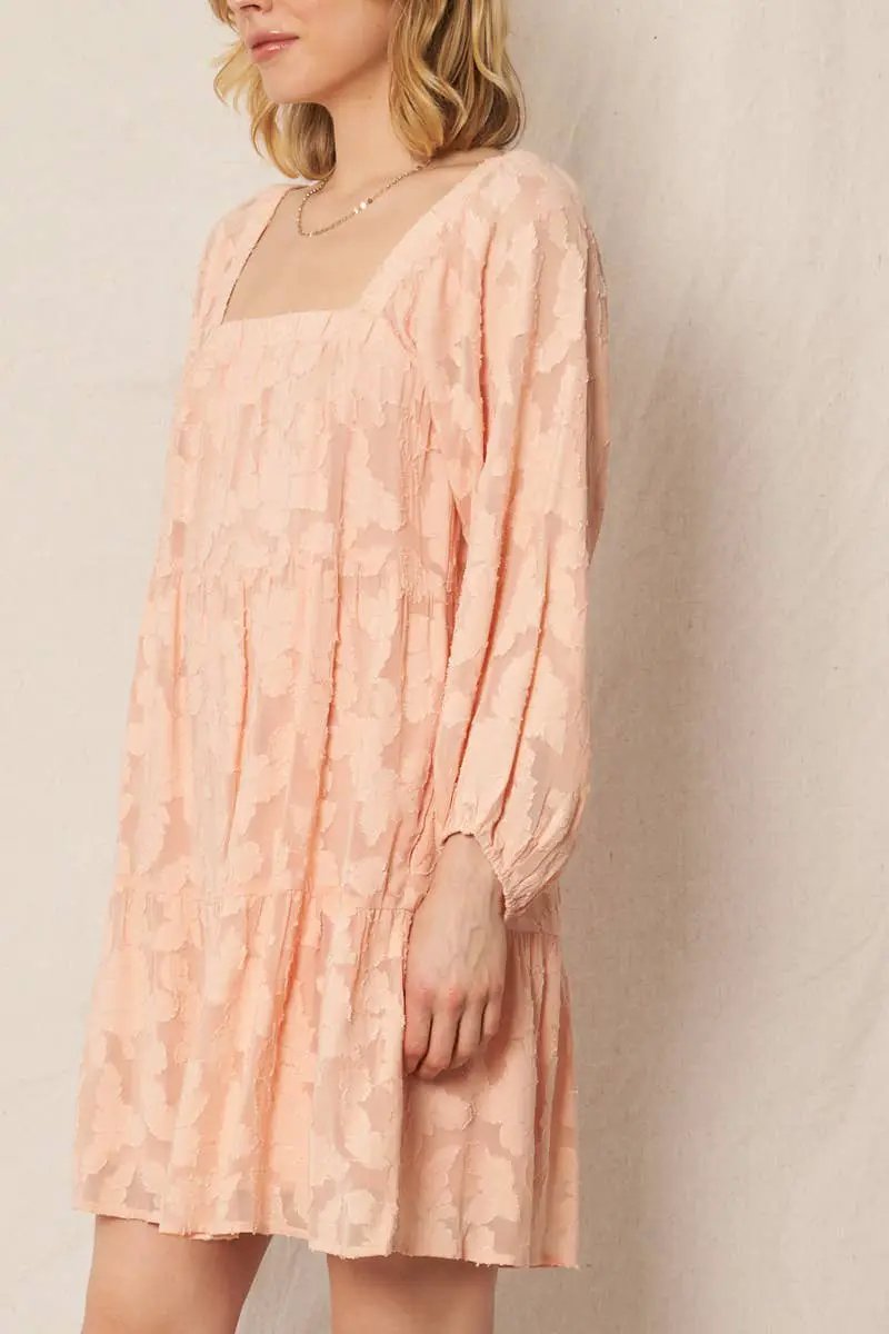 En Crème En Crème Long Sleeve Blush Burnout Mini Dress - Dresses