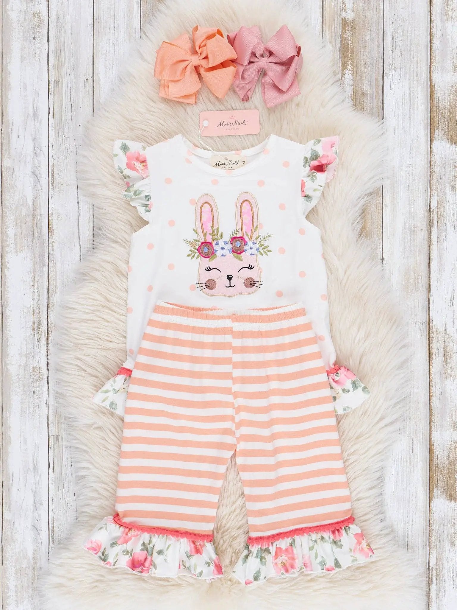 Marie Nicole Clothing The Bunny Kisses Ruffle Pants Set - Baby & Toddler Outfits