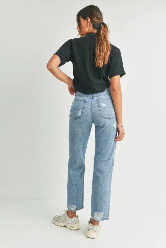 Just Black Denim The Dad Jeans with Hem Distress - Jeans