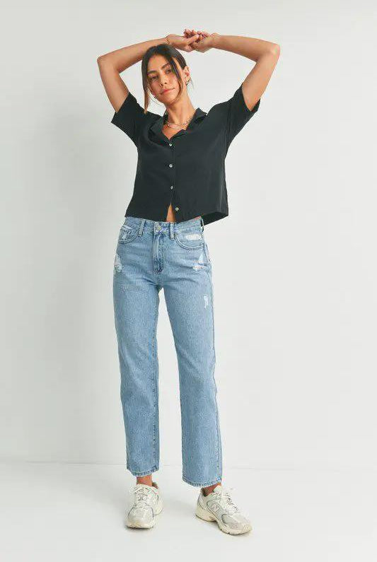 Just Black Denim The Dad Jeans with Hem Distress - Jeans