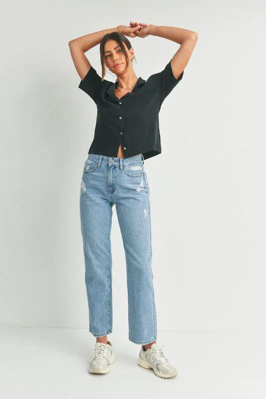 Just Black Denim The Dad Jeans with Hem Distress - Jeans