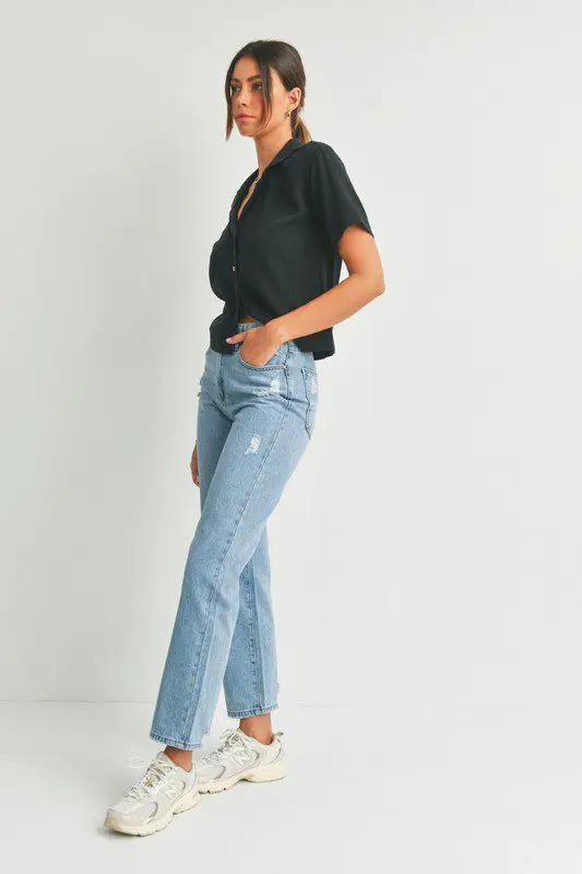 Just Black Denim The Dad Jeans with Hem Distress - Jeans