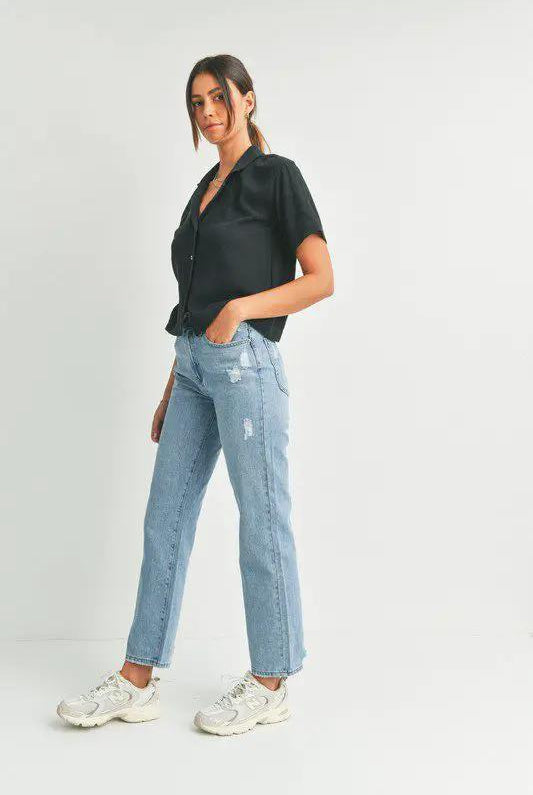 Just Black Denim The Dad Jeans with Hem Distress - Jeans