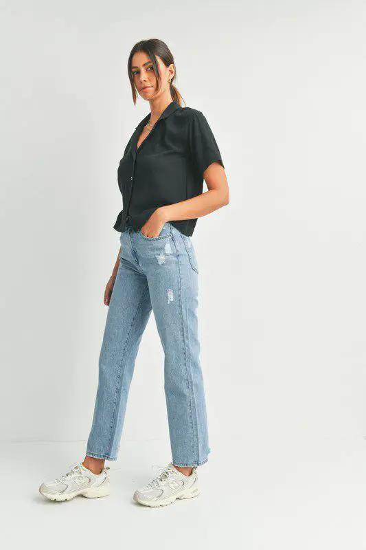 Just Black Denim The Dad Jeans with Hem Distress - Jeans