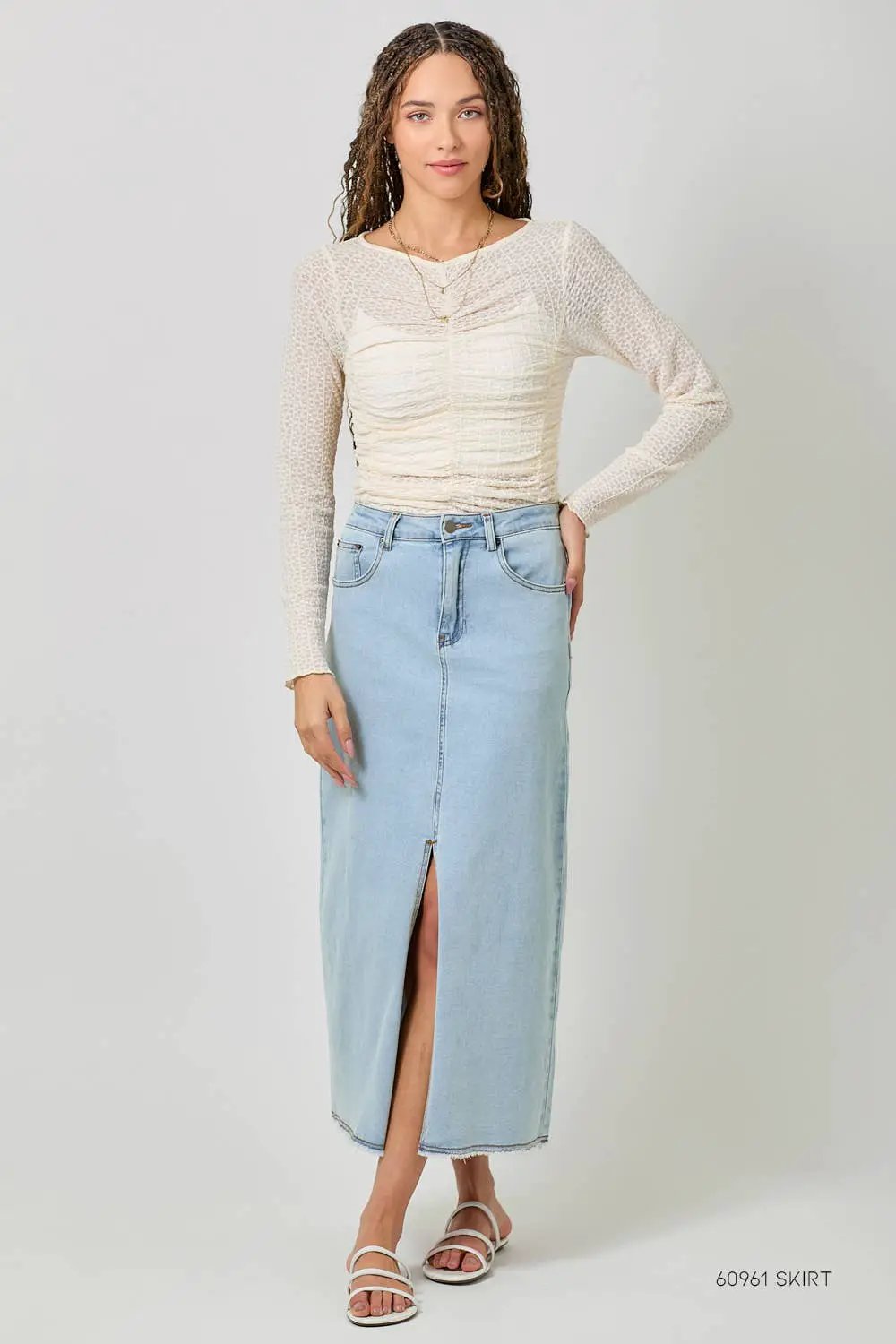 Mystree Mystree - Whispered Romance Lettuce Hem Mesh Layering Top - Blouses