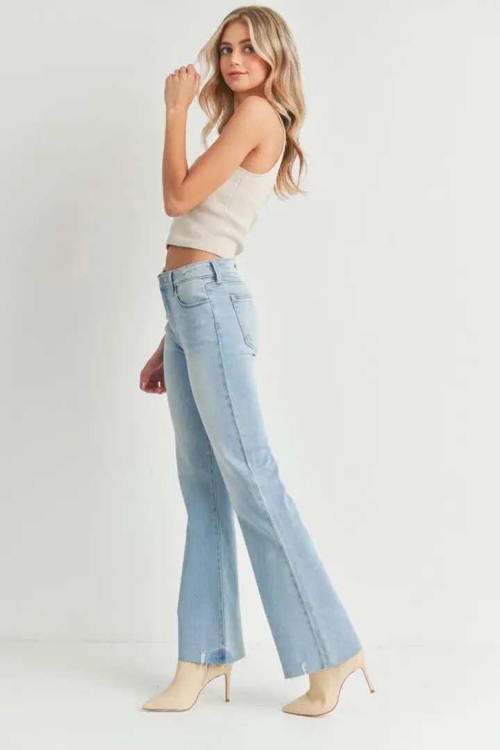 Just Black Denim The Light Wash Step Hem Flare Jeans - Jeans