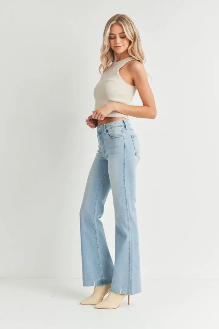 Just Black Denim The Light Wash Step Hem Flare Jeans - Jeans