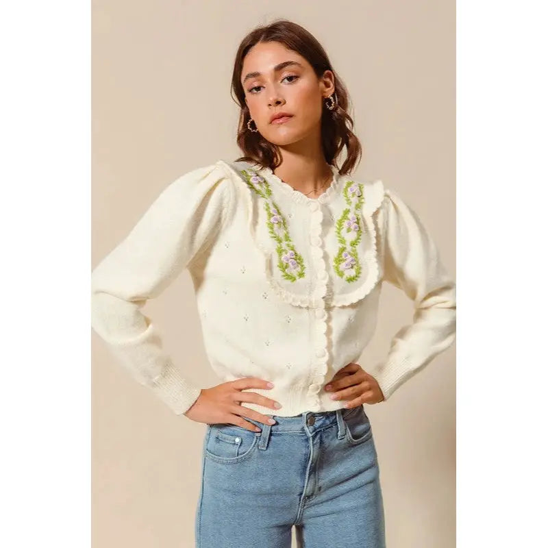 So Me Floral Embroidered Cardigan by So Me - Sweaters