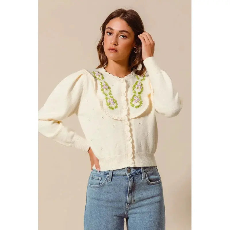 So Me Floral Embroidered Cardigan by So Me - Sweaters