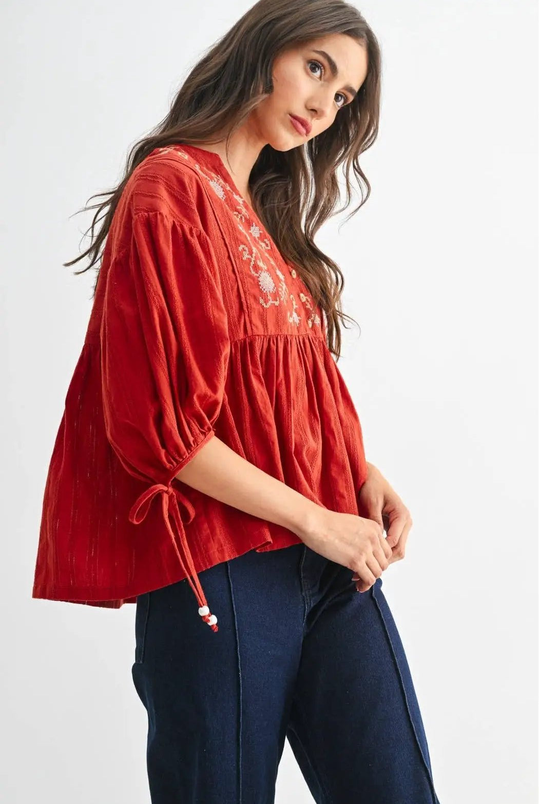 Camellia The Canyon Bloom Blouse: Rust - Blouses