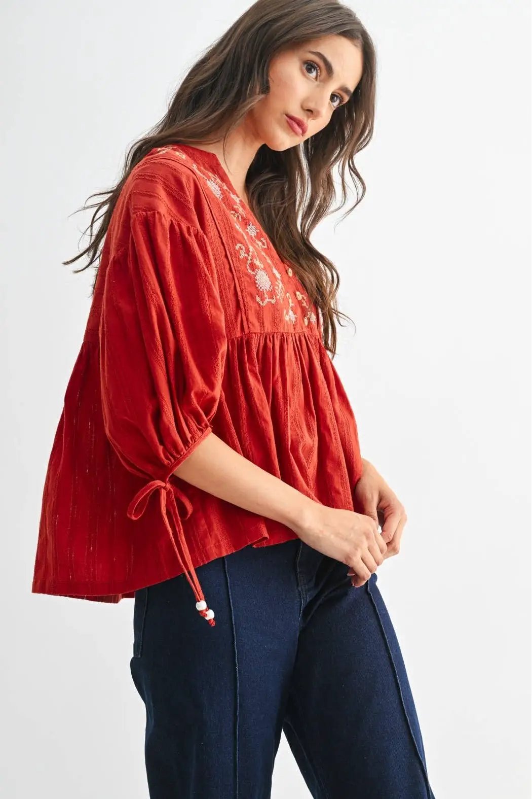 Camellia The Canyon Bloom Blouse: Rust - Blouses