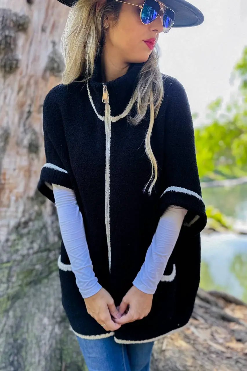 AMOLI AMOLI - Black Contemporary Soft Knitted Zip-Up Cozy Pocket Zip-Up Cardigan - Cardigans