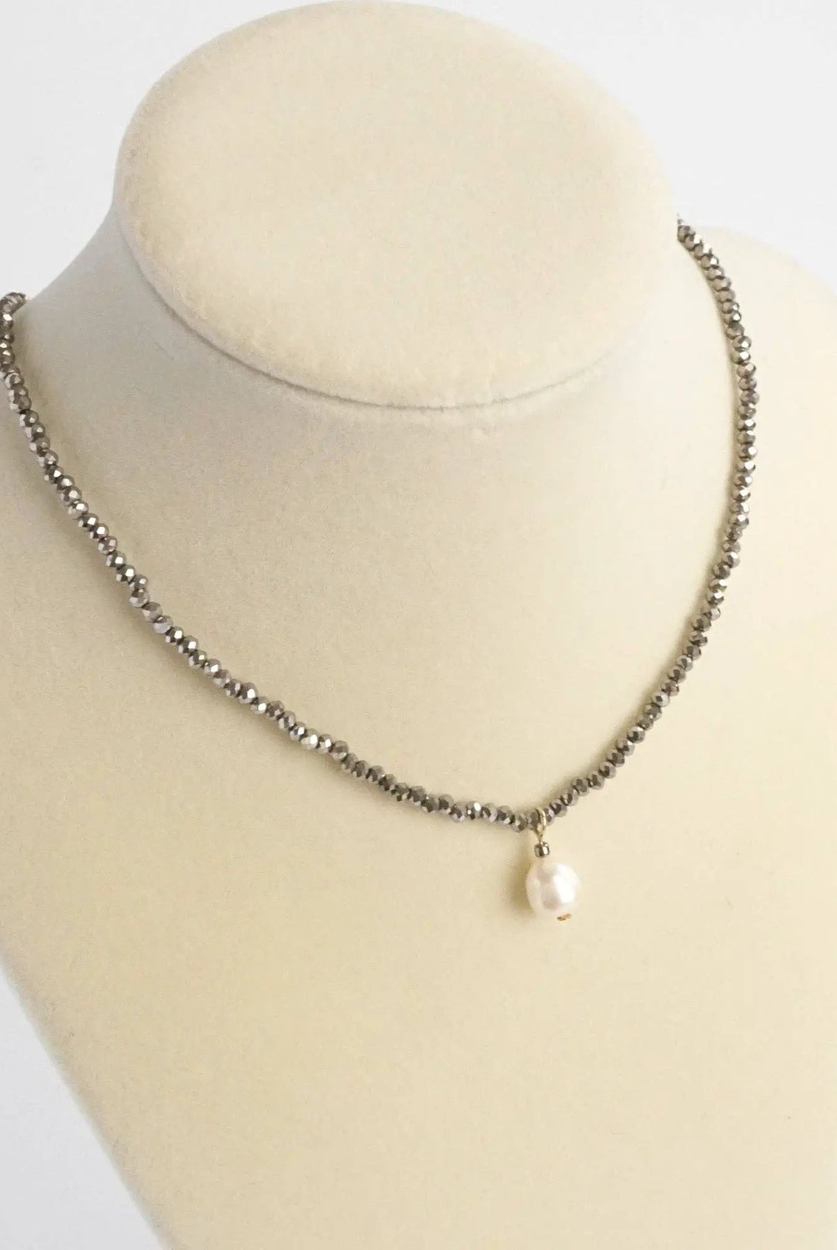 PennyLine inc The Hematite Beaded Chain Freshwater Pearl Pendant Necklace - Jewelry short necklace glass beads freshwater pearl pendant hermatite