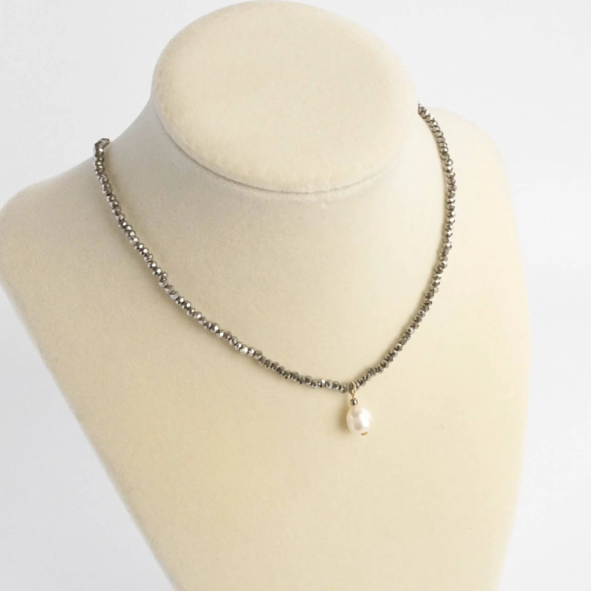 PennyLine inc The Hematite Beaded Chain Freshwater Pearl Pendant Necklace - Jewelry short necklace glass beads freshwater pearl pendant hermatite