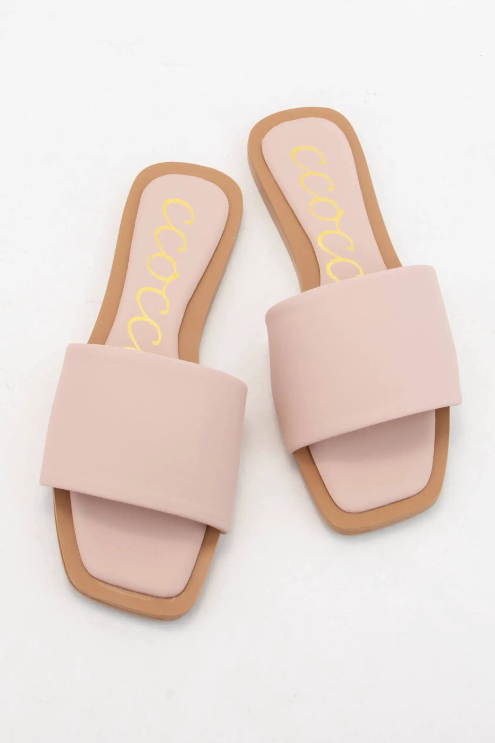 CCOCCI Bold Step Semi-Square Slide – Green Tea or Powder Pink - Sandals