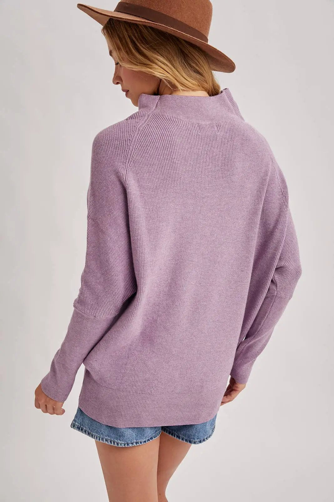 Bluivy Bluivy - Lavender Drift Slouch-Neck Dolman Knit Pullover - Sweaters