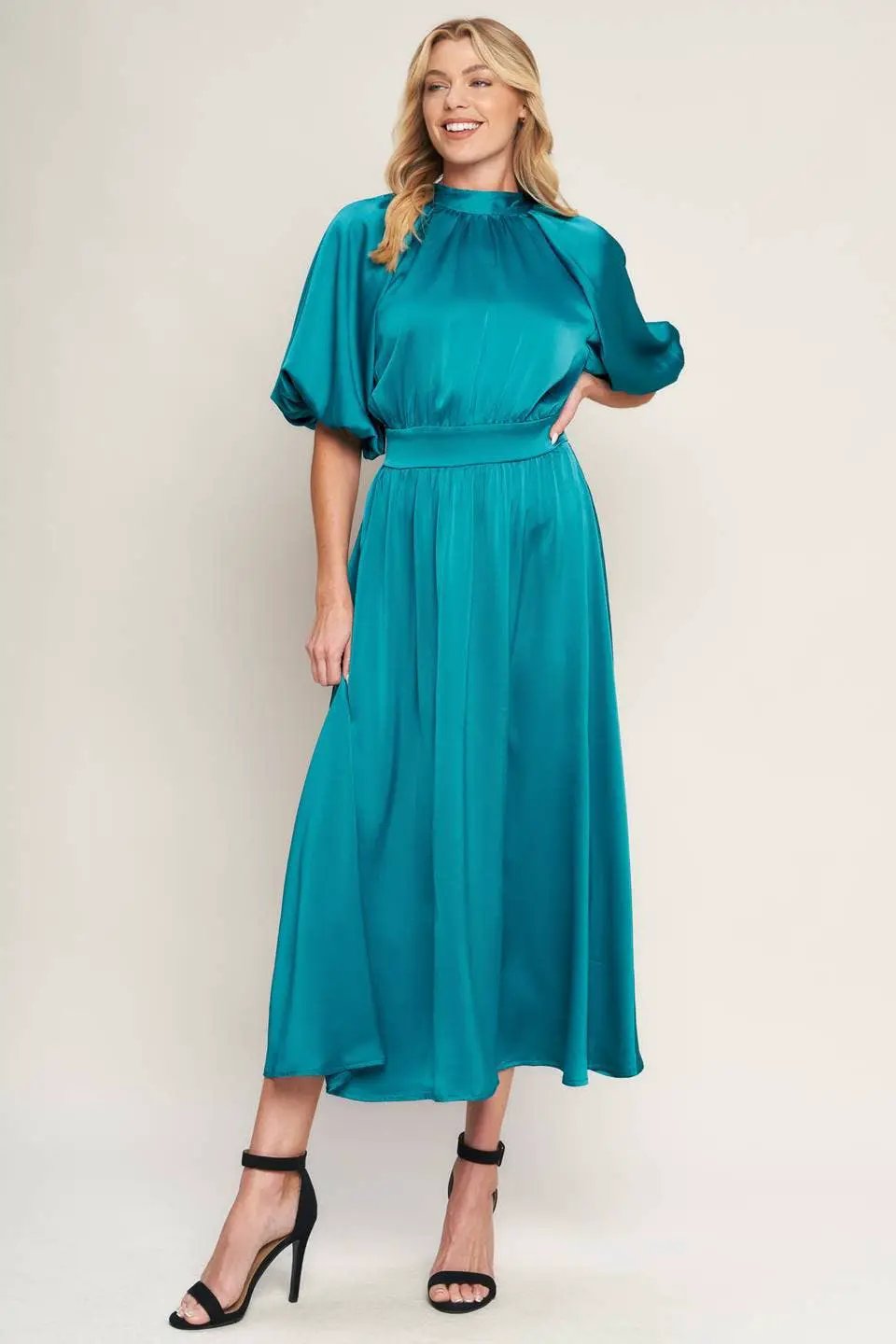 FLYING TOMATO The Emerald Aura Open Back Midi Dress - Dresses