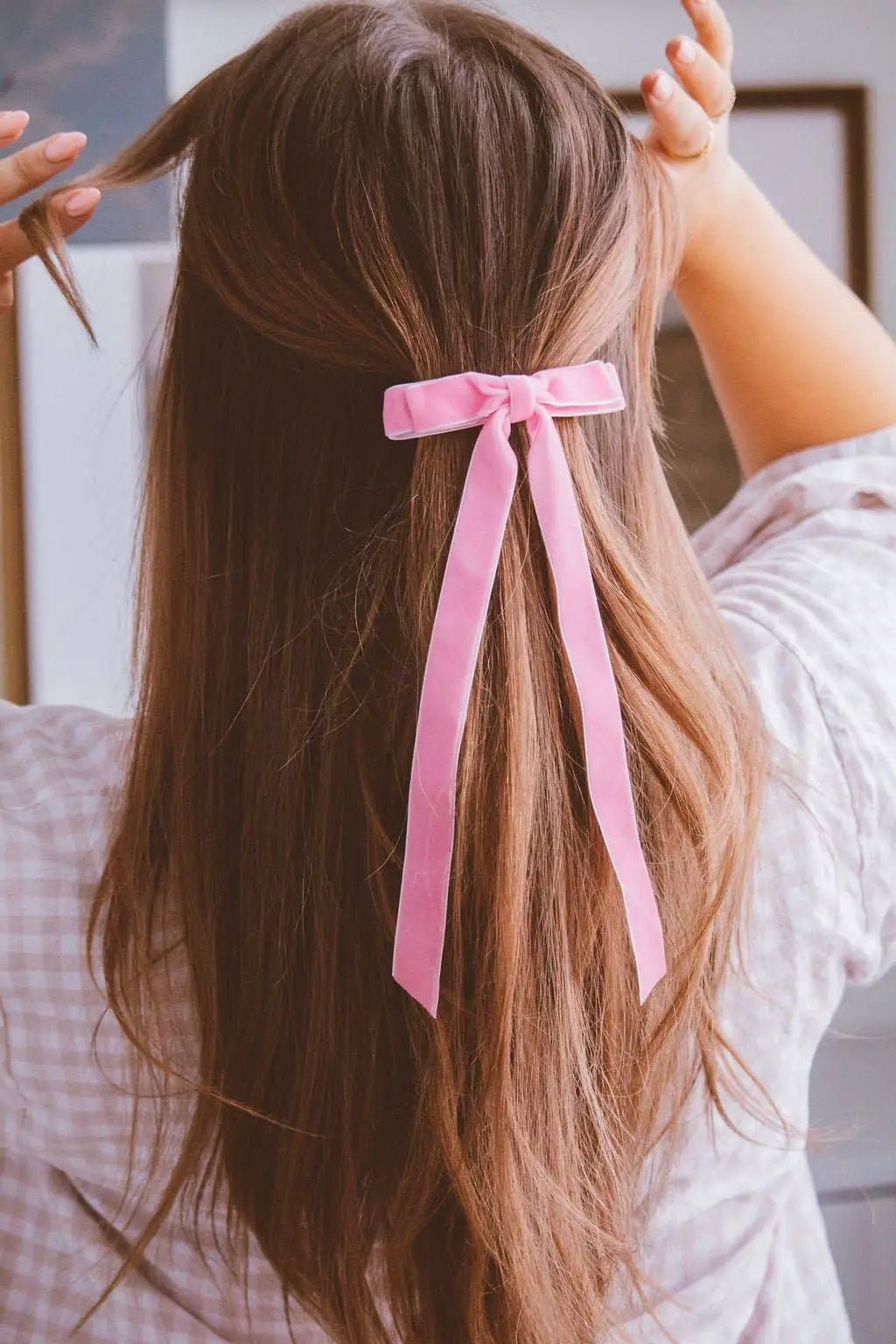 Shop ANDi Shop ANDi - Velvet Double Bow Barrette: Pink - Hair Pins, Claws & Clips Velvet double bow pink barrette