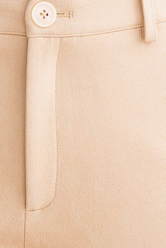 Beige pants close-up, button detail.