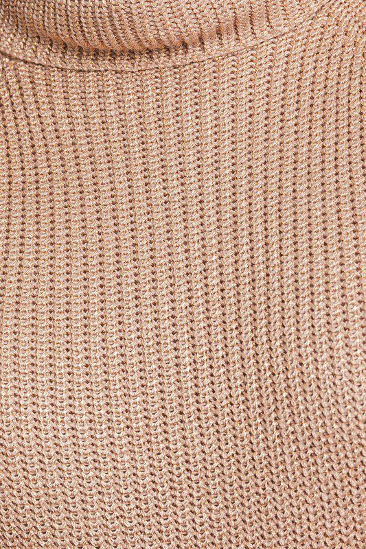Rose gold turtleneck sweater knit texture.