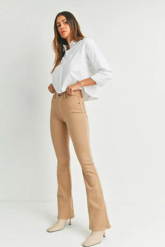 Just Black Denim Khaki High Rise Skinny Flare Denim Jeans by Just Black Denim - Pants