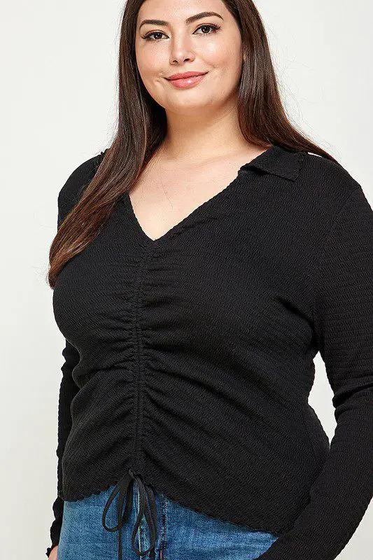 Haute Fox Smocked Ruched Top PLUS - Blouses Plus Smocked Top