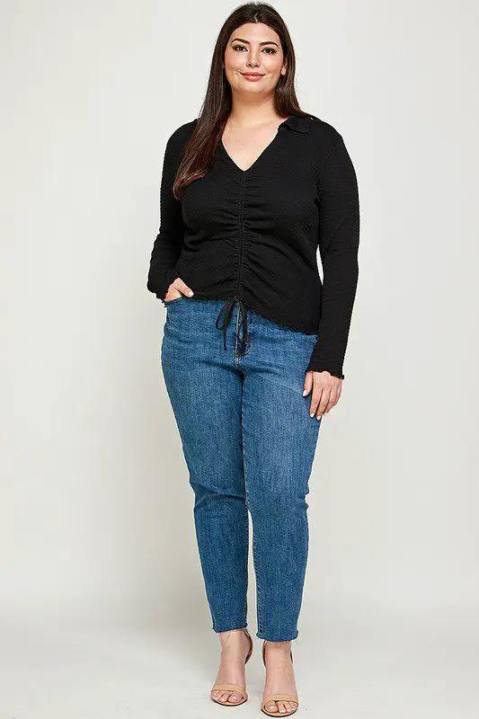 Haute Fox Smocked Ruched Top PLUS - Blouses Plus Smocked Top