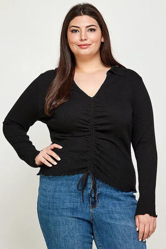 Haute Fox Smocked Ruched Top PLUS - Blouses Plus Smocked Top