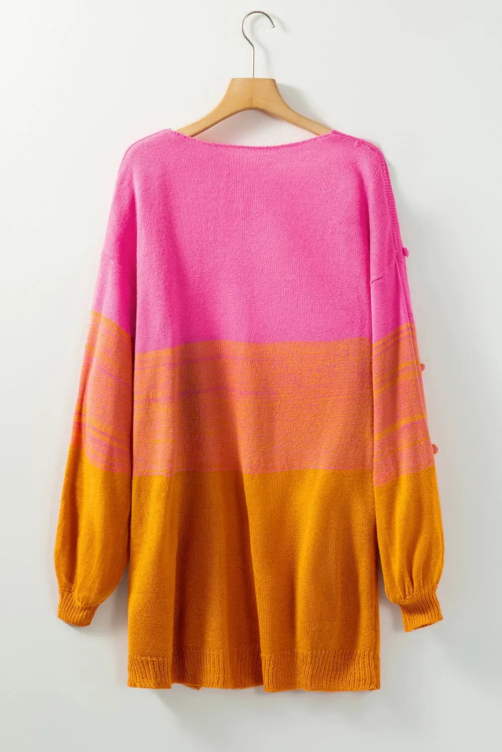 Grateful Threads Boutique Sunset Color Block Pom Pom Open Front Cardigan Sweater - Cardigans Multicolor Pompom Color Block Open Front Cardigan