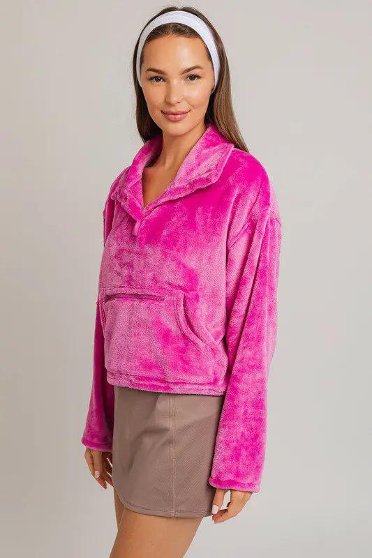 Le Lis LE LIS Electric Pink Boxy Fleece Pullover - Sweatshirts