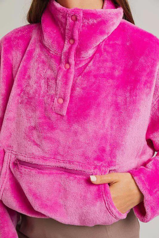 Le Lis LE LIS Electric Pink Boxy Fleece Pullover - Sweatshirts