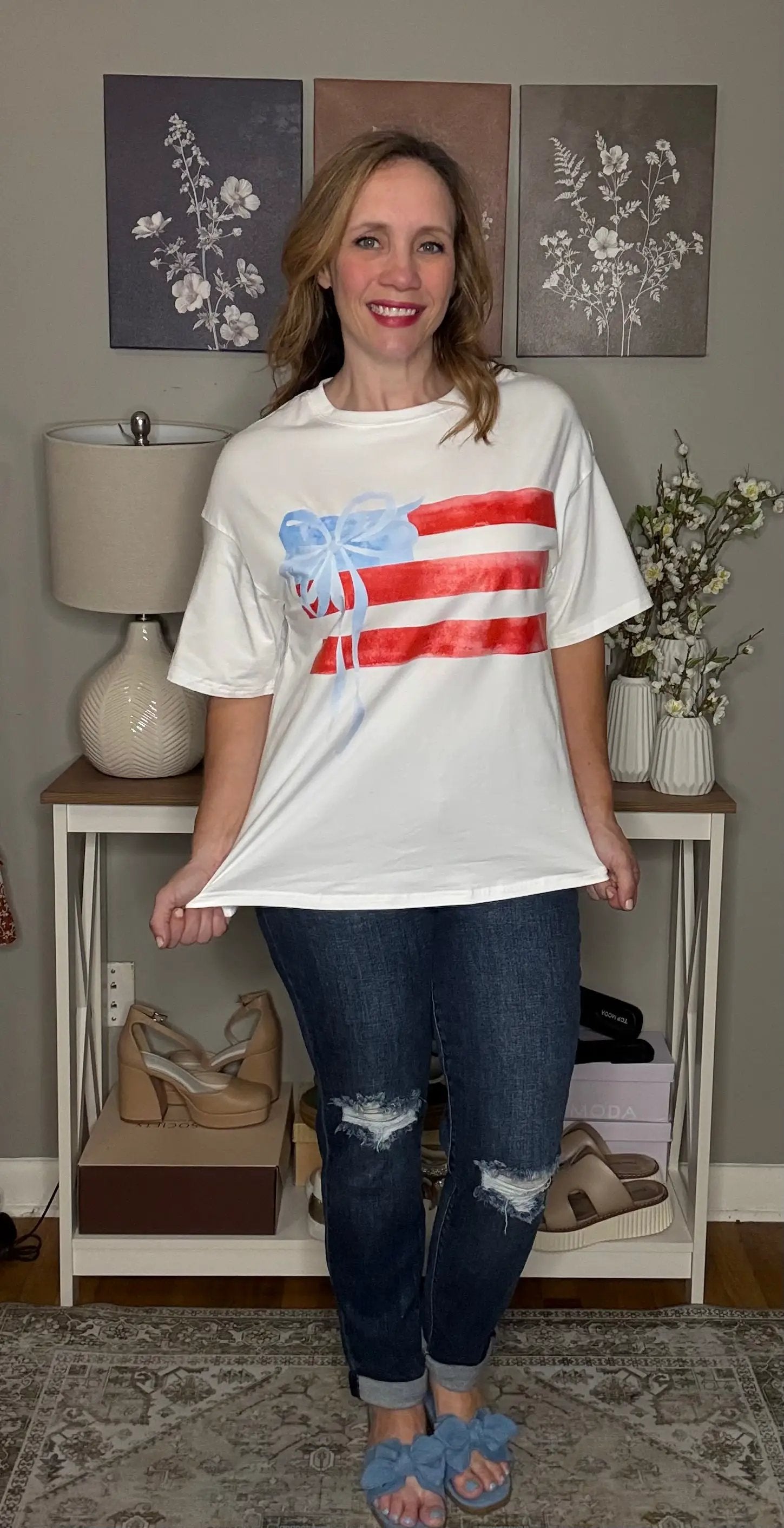Grateful Threads Boutique White Flag Bow Graphic Crewneck Tee - T-Shirts White Flag Bow Graphic Crewneck Tee