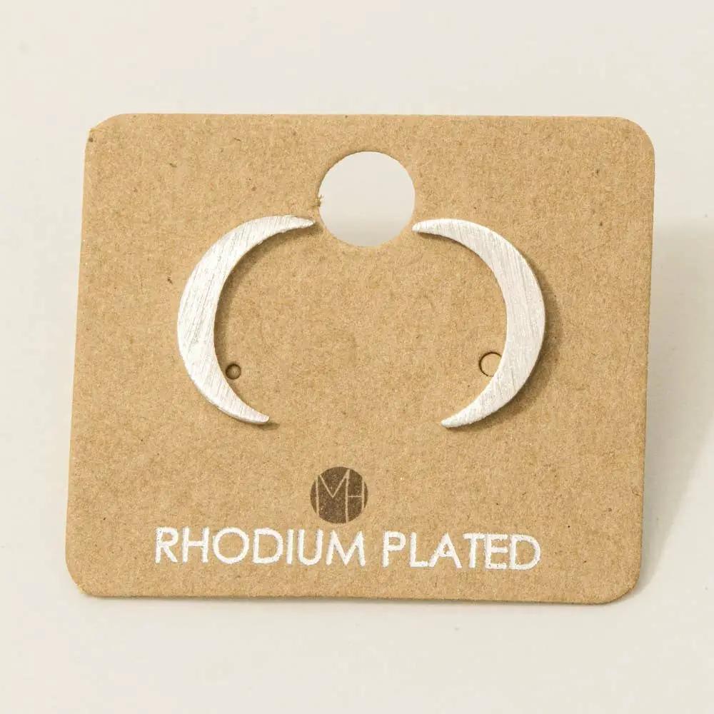 Fame Accessories Crescent Moon Post Stud Earrings: Gold & Silver - Earrings