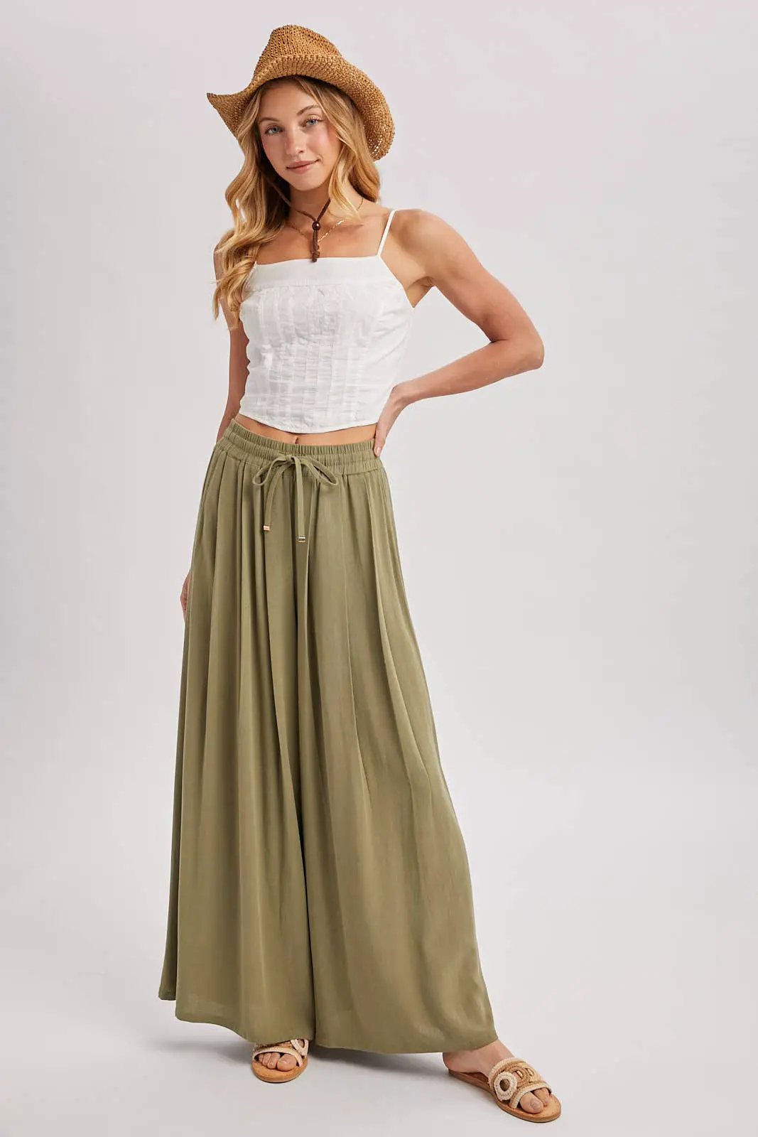 Bluivy The Light Olive Palazzo Pants - Pants