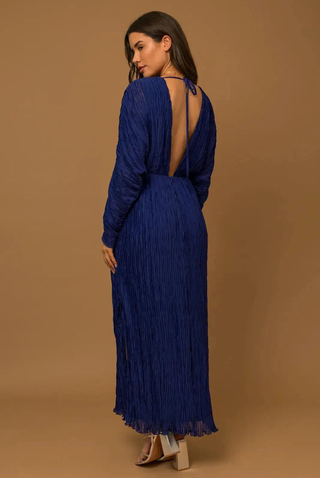 Gilli Cobalt Plisse Side Slit Open Back Maxi Dress - Dresses Open Back Maxi Dress