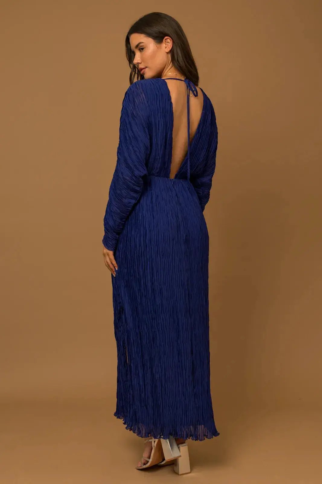 Gilli Cobalt Plisse Side Slit Open Back Maxi Dress - Dresses Open Back Maxi Dress
